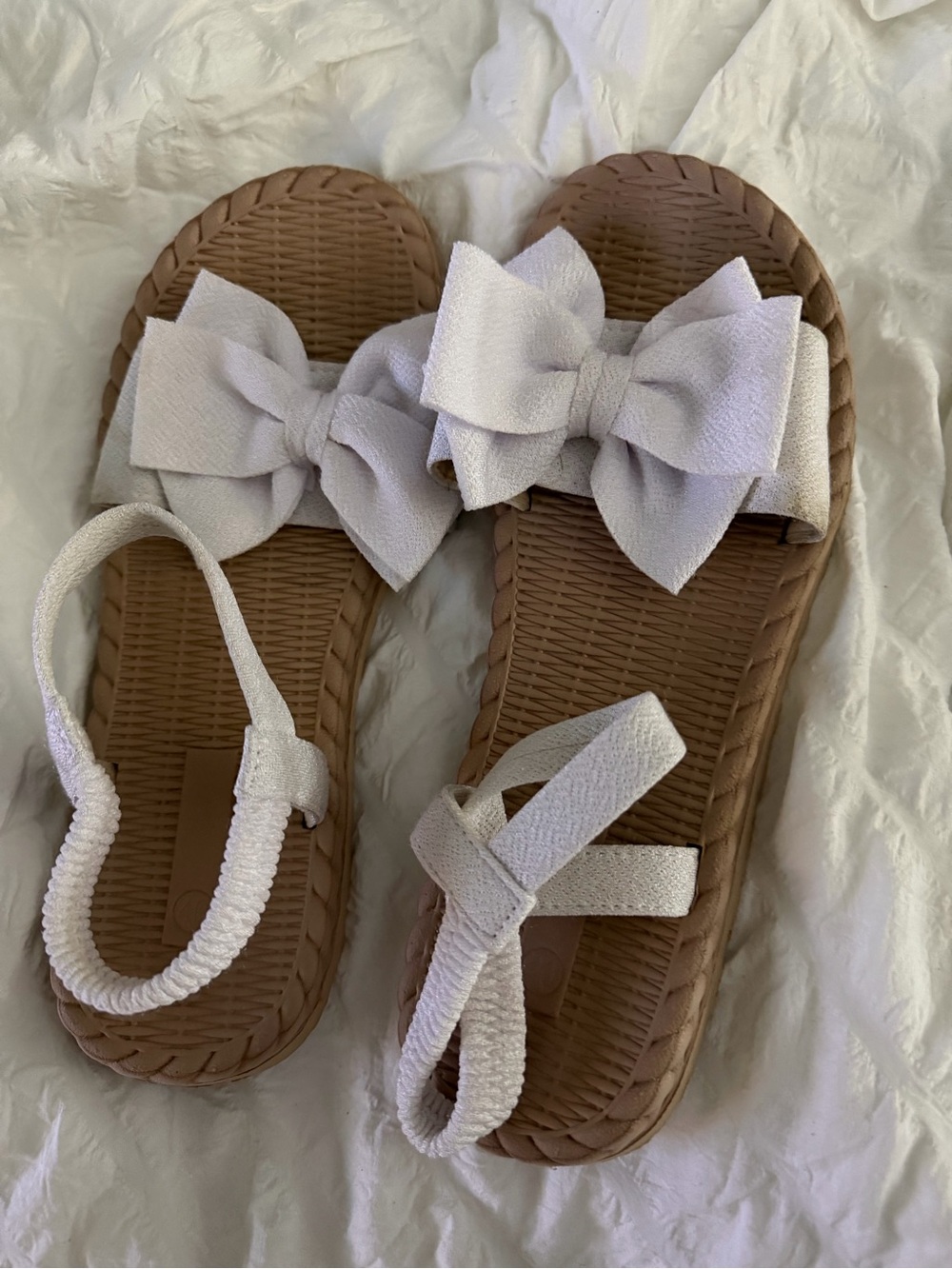 White Bow Strap Sandals for Women - Casual Summer Slides